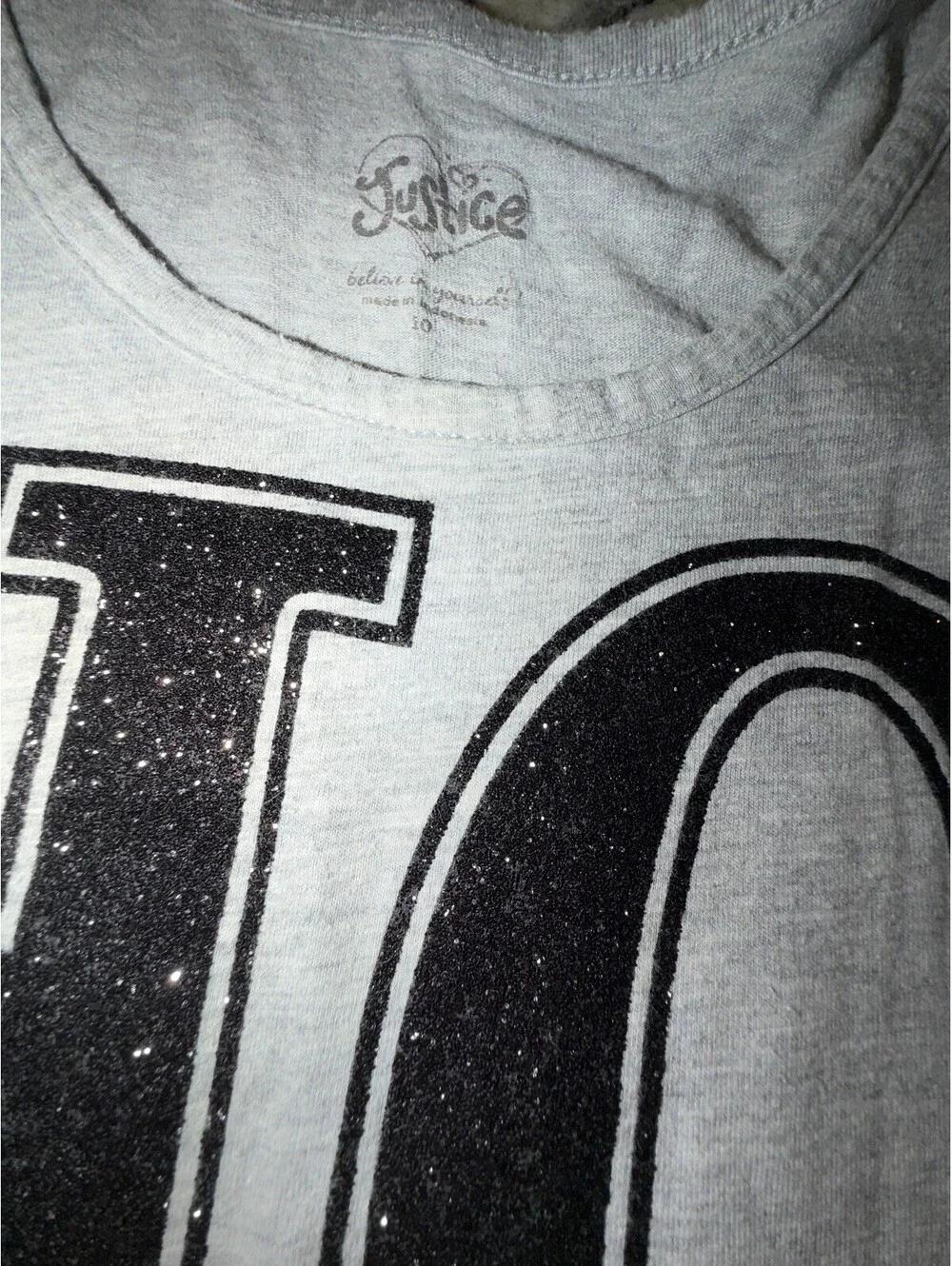 Justice Girls Size 10 Gray Hope Black Glitter Long-Sleeve Shirt
